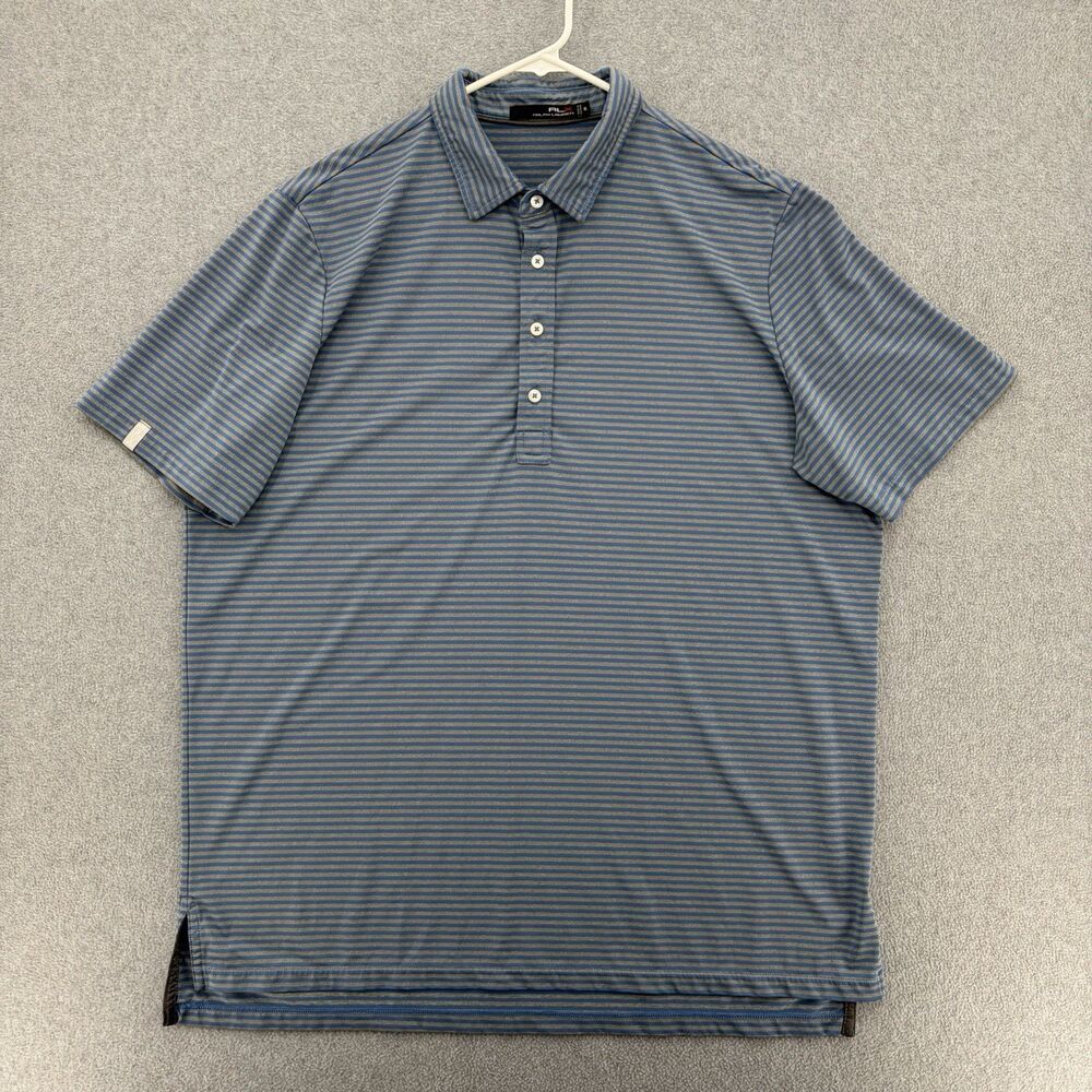 RLX Ralph Lauren Mens XL Golf Polo Shirt Blue Gray Stripe Stretch Performance